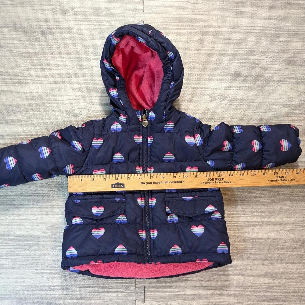 Kids OshKosh B'Gosh‎ Girl's Puffer Warm Winter Coat Navy With Hearts 12 Months
